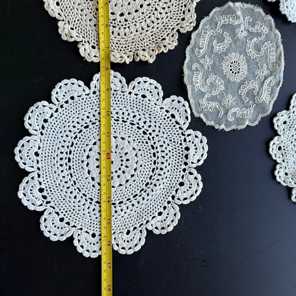 Vintage White and Cream Lace Doilies Set of 5 Handmade Crochet and Netting
